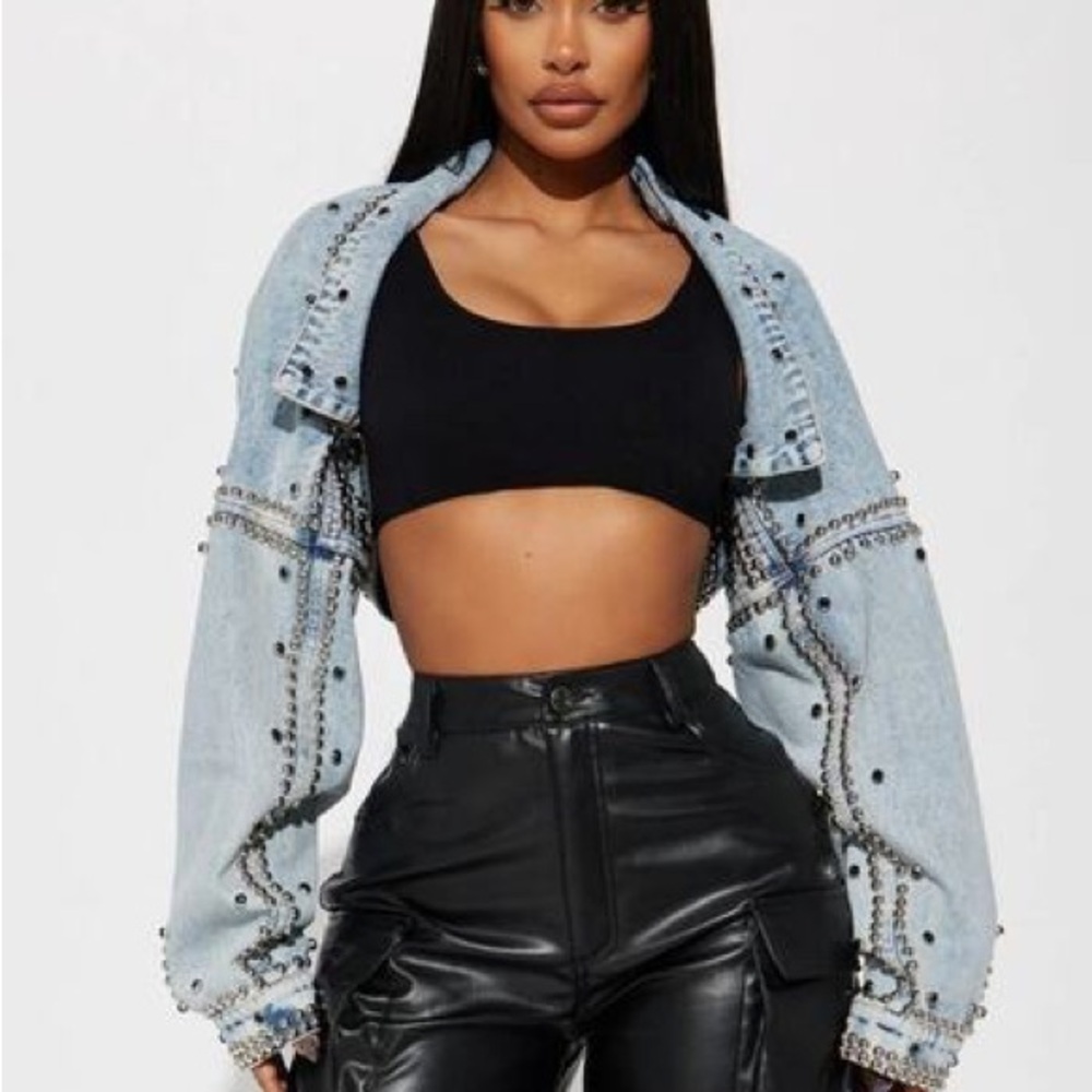 Like new denim jean studded crop jacket bolero